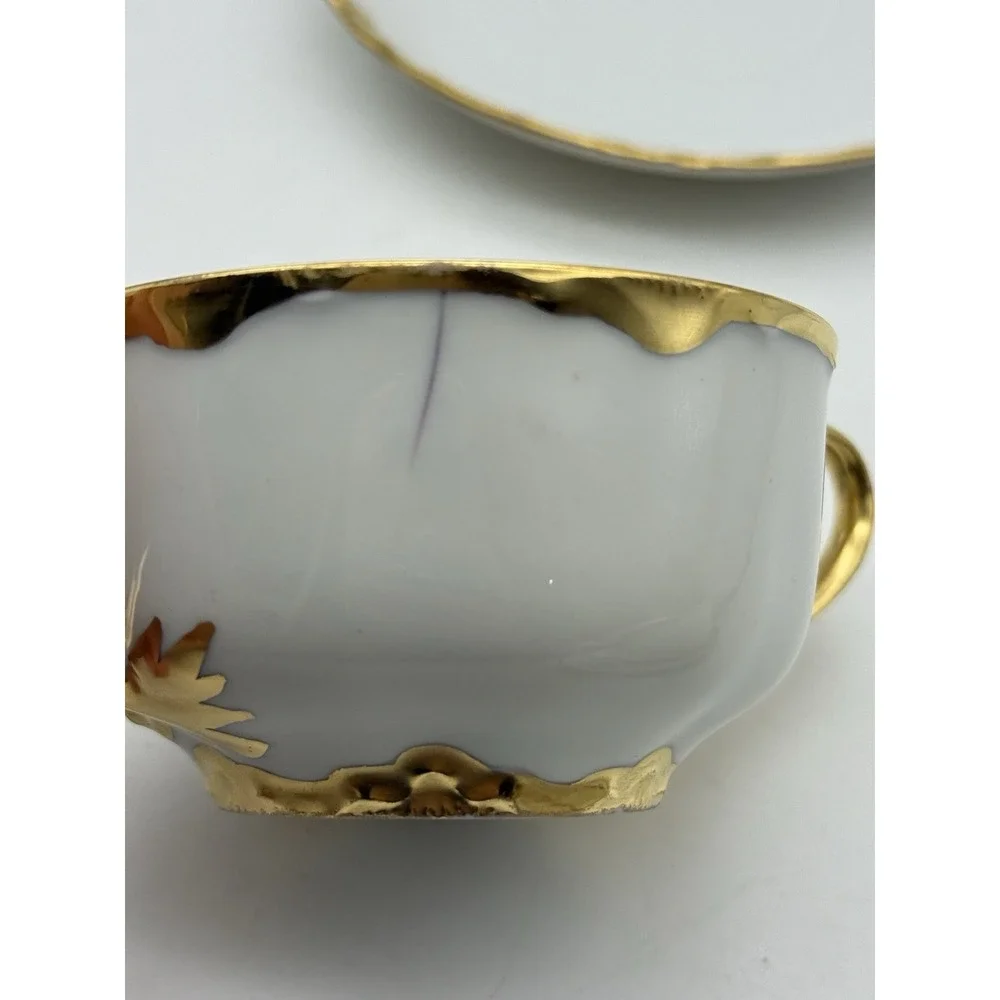 4 Antique Haviland France Limoges Gold Gilt Ranson Bouillon Cups & Saucers